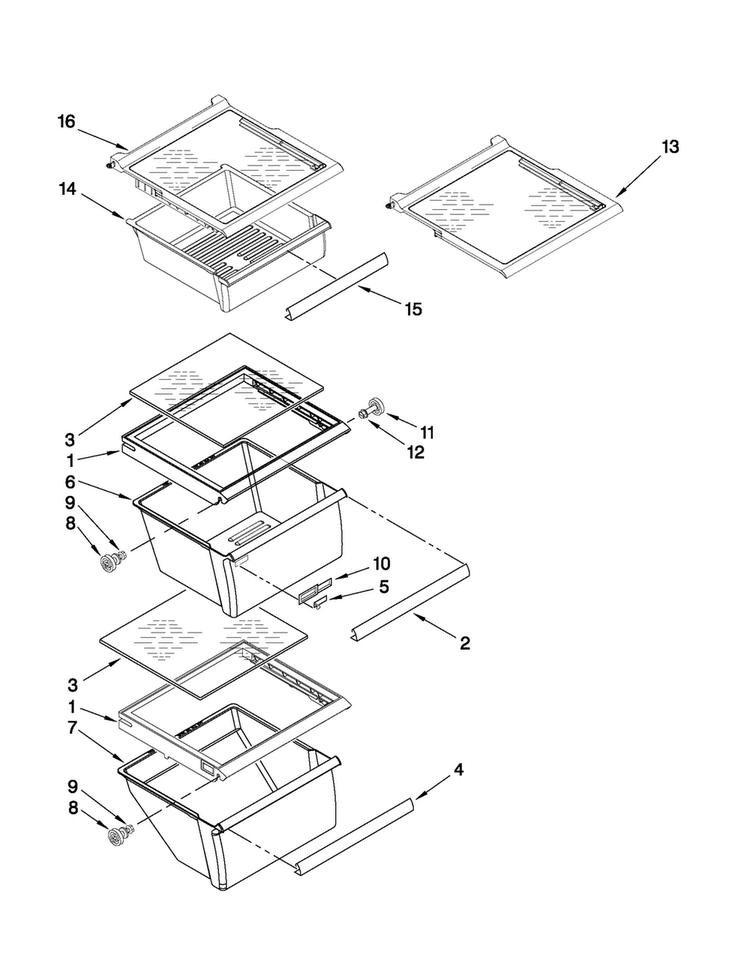 Refrigerator Shelf Parts Diagram and Parts List for MSD2574VEW11  Maytag Refrigerator
