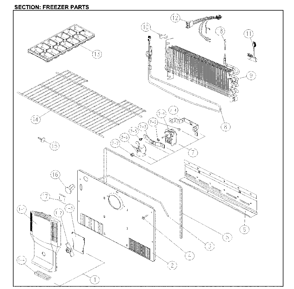 Freezer Parts Diagram and Parts List for 11161205713  Kenmore Refrigerator