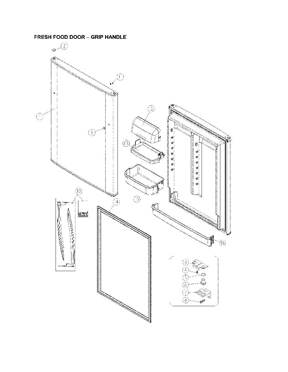 Fresh Food Door - Grip Handle Diagram and Parts List for 11170712910  Kenmore Refrigerator