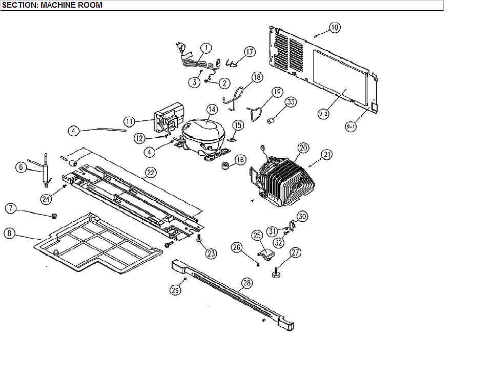 Machine Room Total Diagram and Parts List for 11171219615  Kenmore Refrigerator