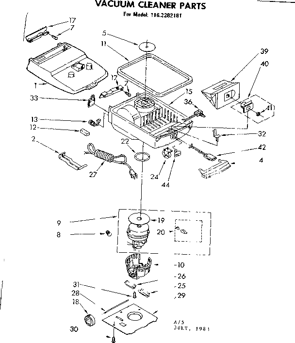 Base Assembly Diagram and Parts List for 1162282181  Kenmore Canister Vacuum