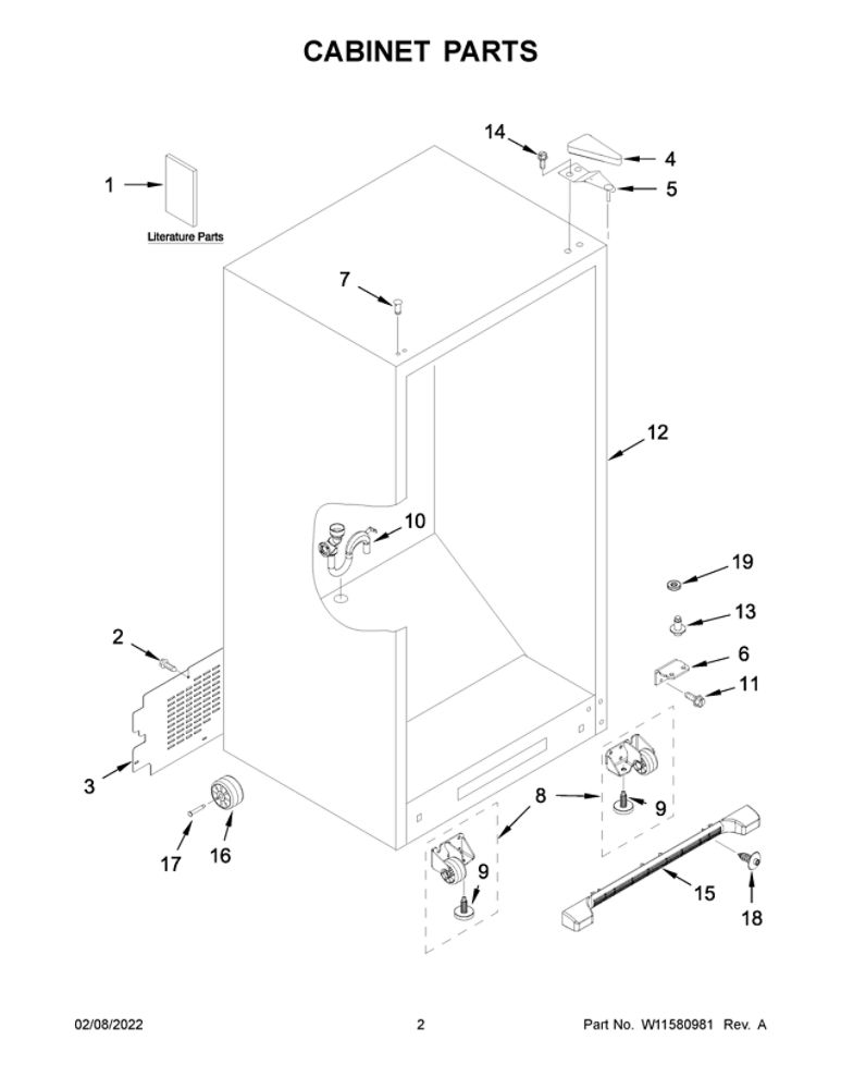Cabinet Parts Diagram and Parts List for  Maytag Freezer