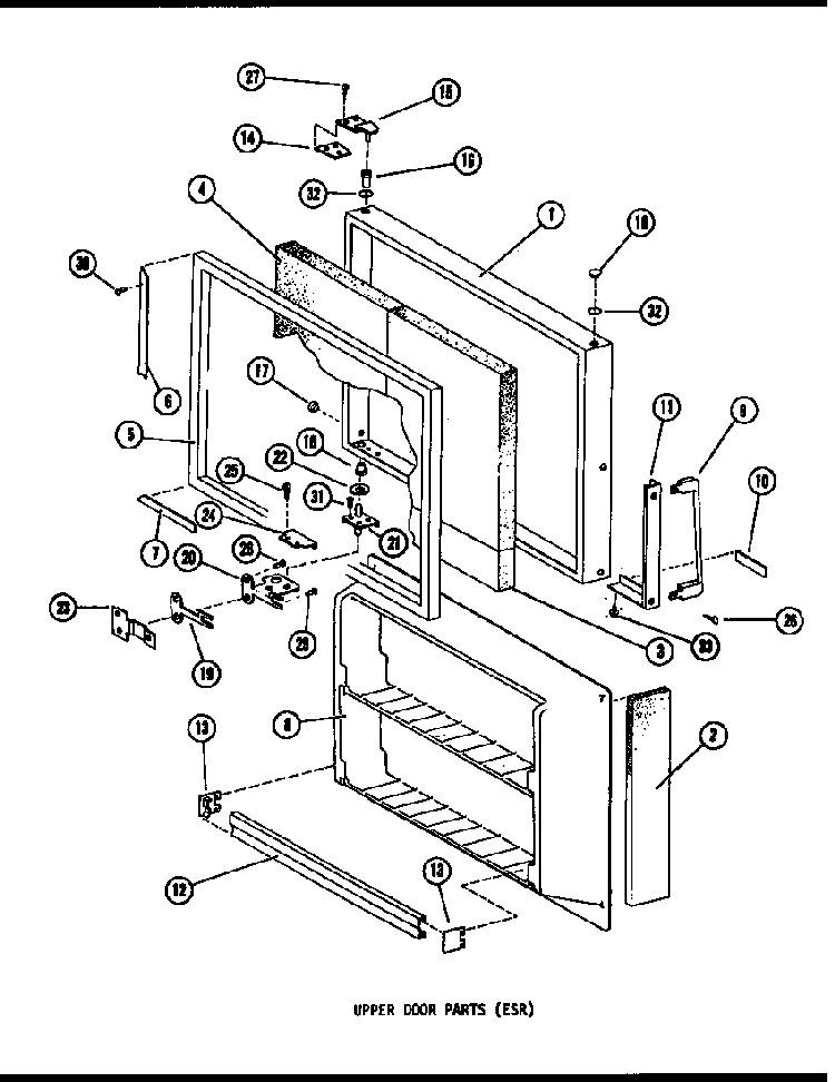 Upper Door Parts Diagram and Parts List for ESR14E-P73953-28W  Amana Refrigerator