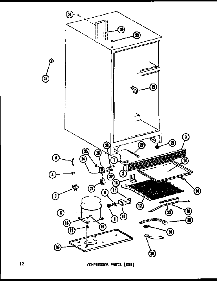 Compressor Parts Diagram and Parts List for ESR14E-P73953-28W  Amana Refrigerator