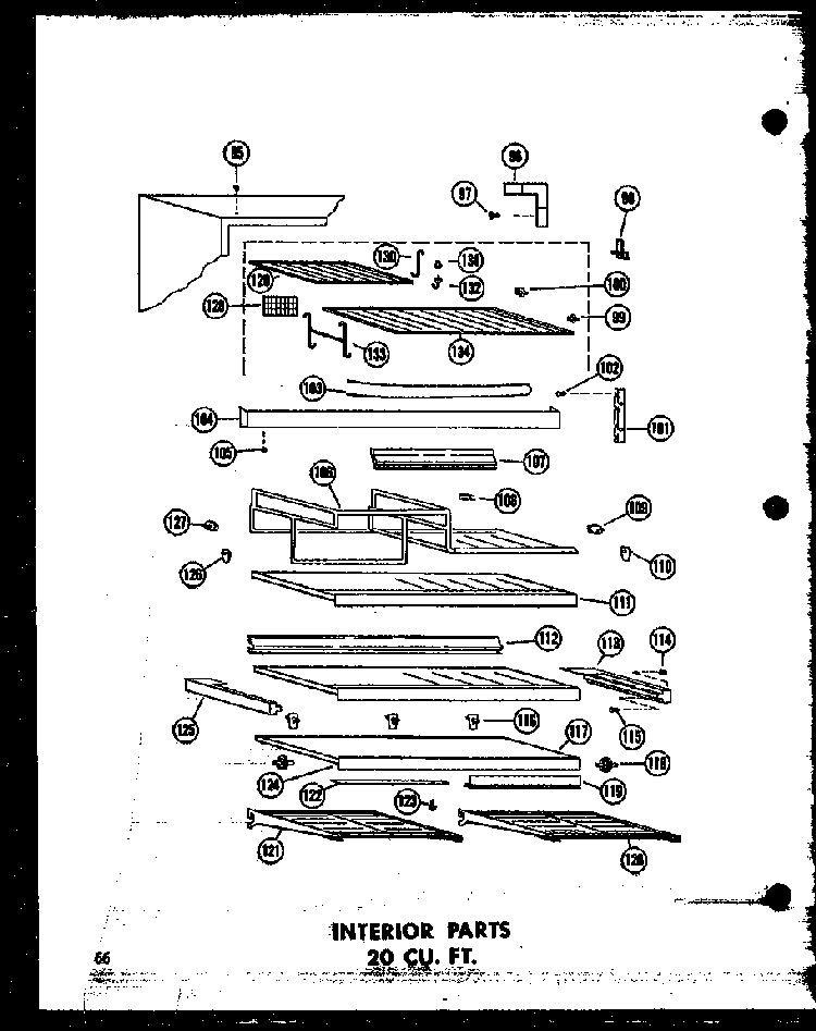 Interior Parts 20 Cu. Ft. Diagram and Parts List for  Amana Refrigerator