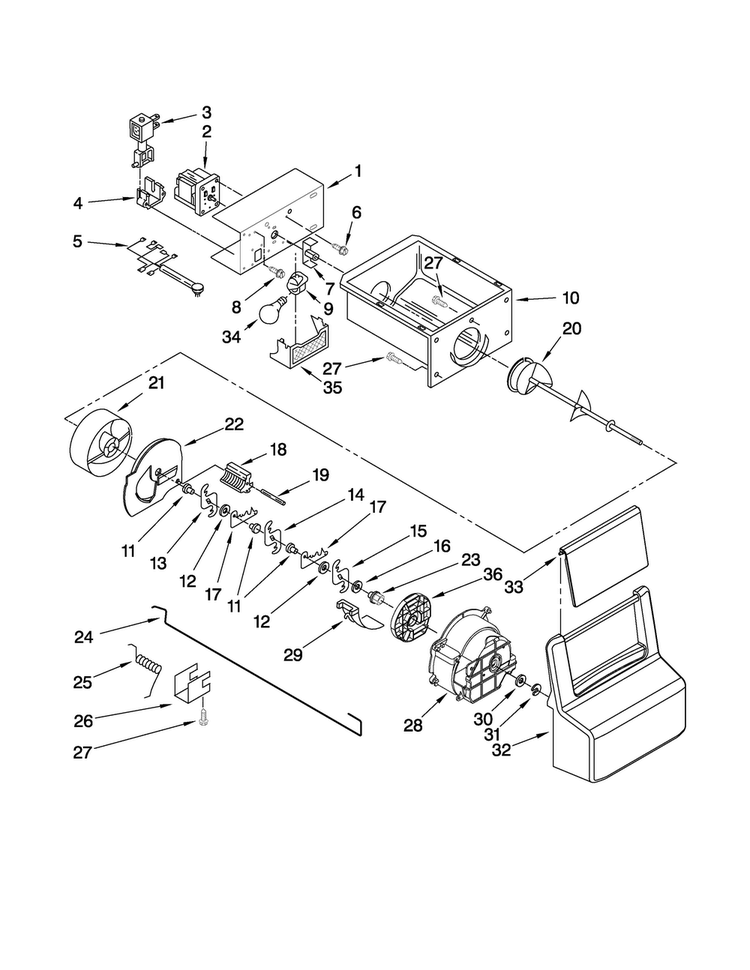 Motor And Ice Container Parts Diagram and Parts List for MSD2576VEM01  Maytag Refrigerator