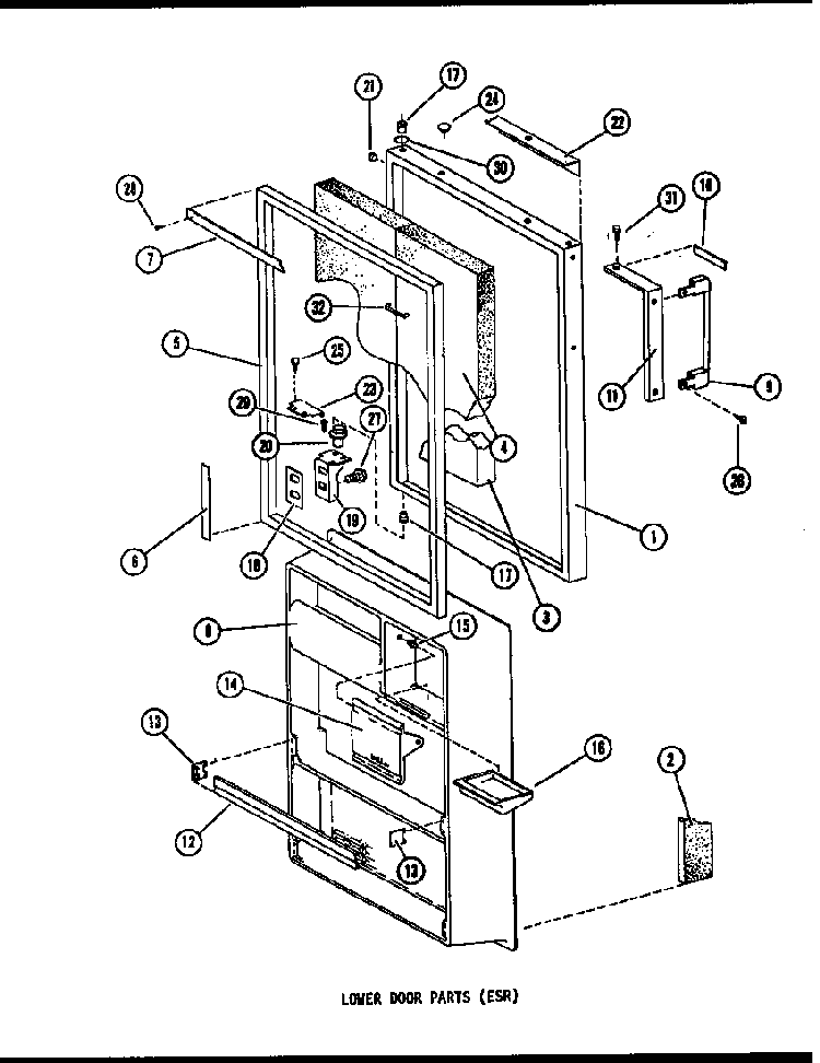 Lower Door Parts Diagram and Parts List for ESR14E-P73953-28W  Amana Refrigerator