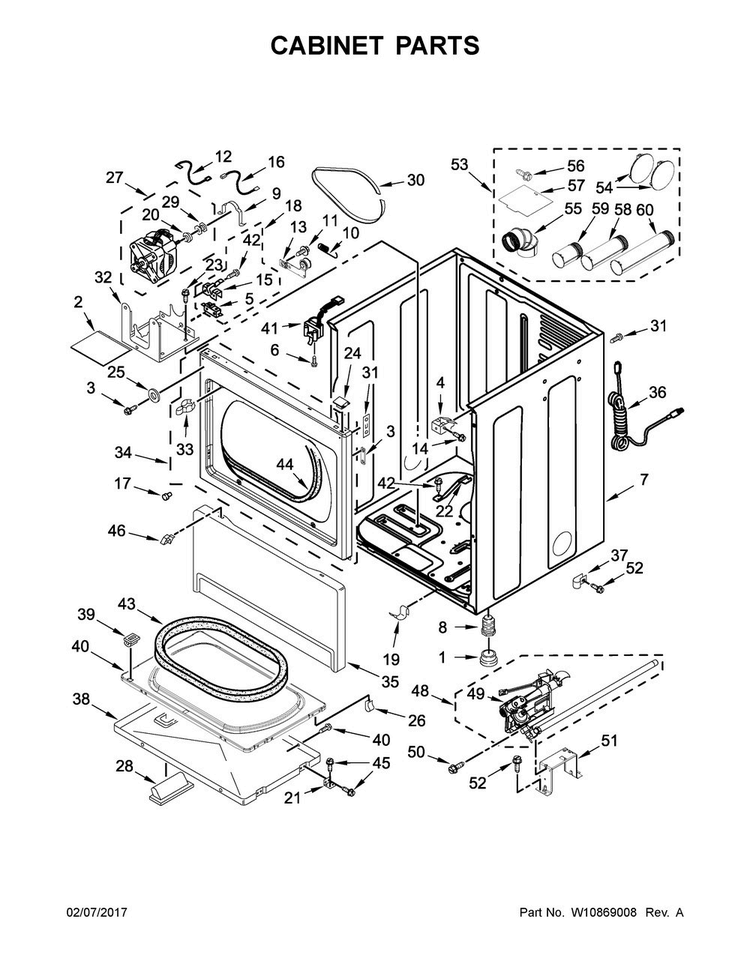 Cabinet Parts Diagram and Parts List for MDG20MNAWW0  Maytag Dryer