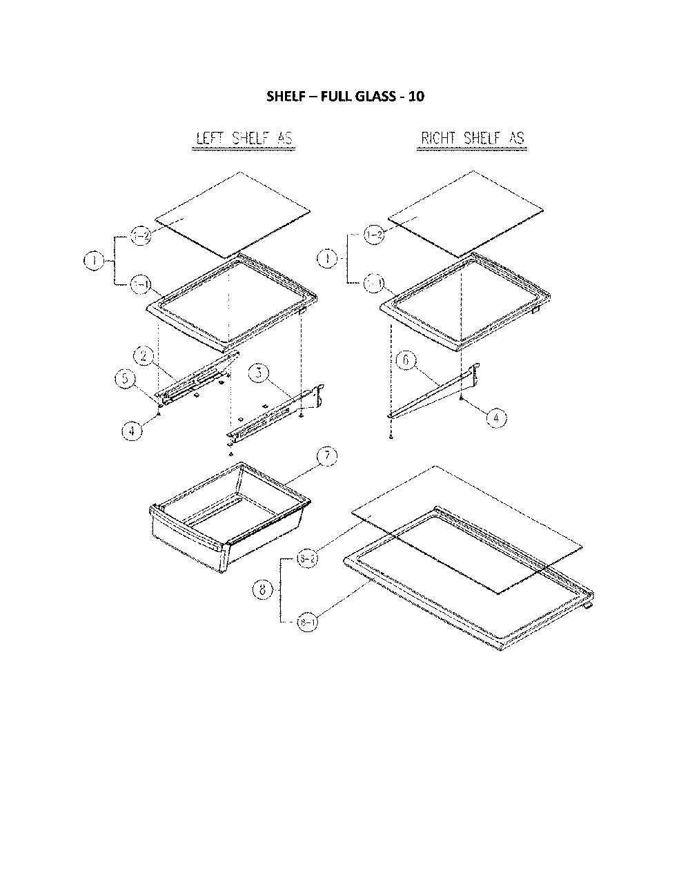 Shelf - Full Glass Diagram and Parts List for 11160515912  Kenmore Refrigerator