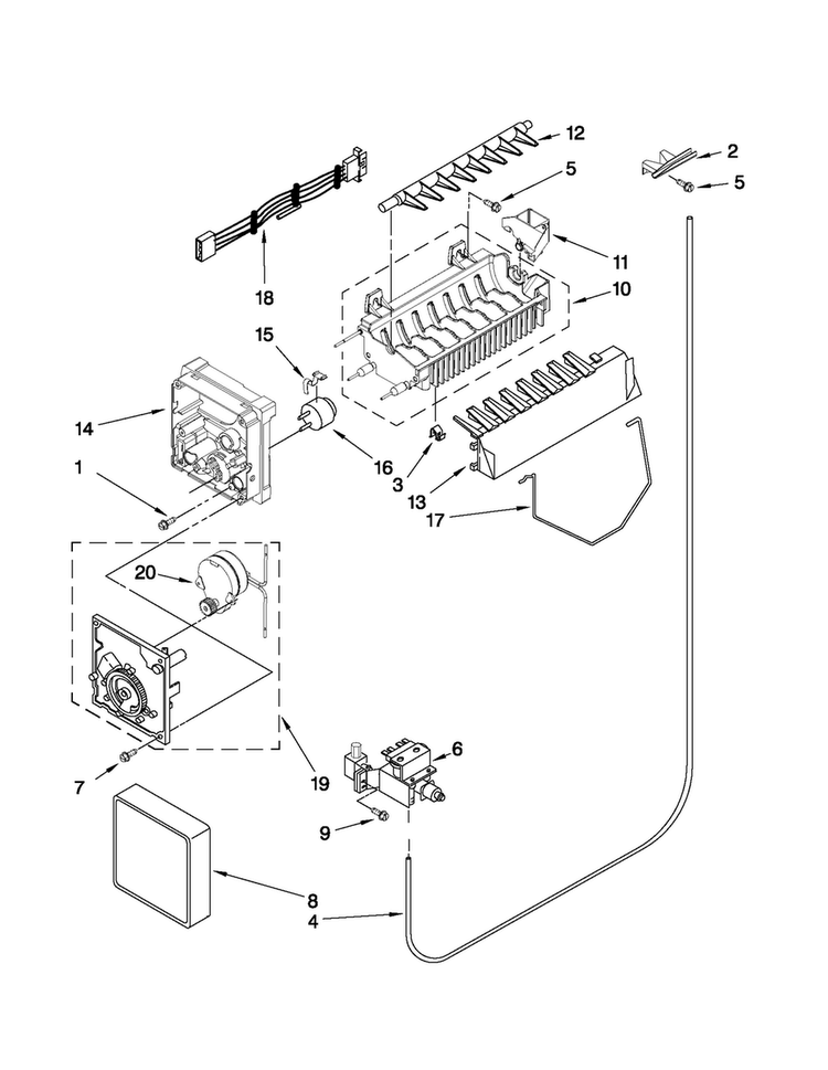 Icemaker Parts Diagram and Parts List for MSD2574VEM11  Maytag Refrigerator
