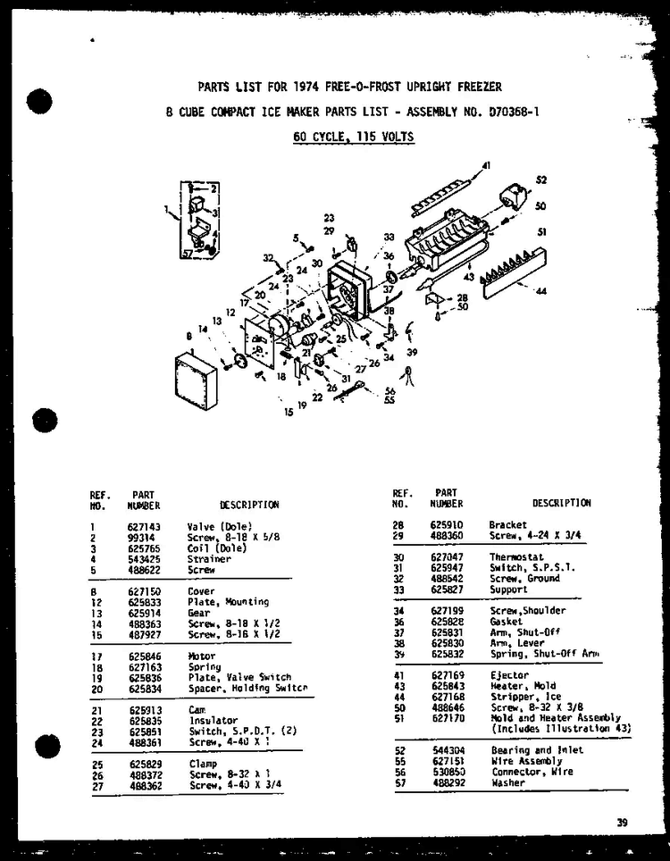 Section 1 Diagram and Parts List for UF12K-AG P60250-9WG Amana Freezer