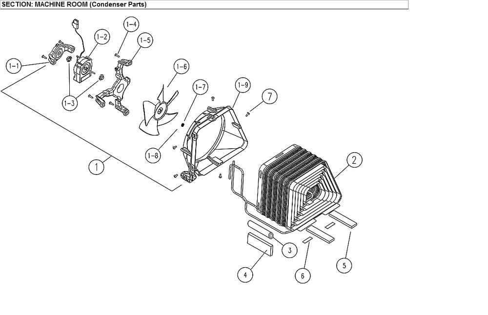 Machine Room Condenser Diagram and Parts List for 11171219615  Kenmore Refrigerator