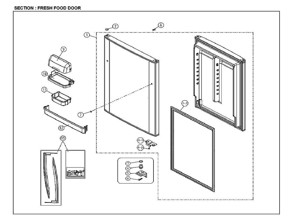 Fresh Food Door Diagram and Parts List for 11161212615  Kenmore Refrigerator