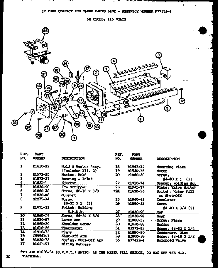 12 Cube Compact Ice Maker Diagram and Parts List for SDI22GL-P7745505WL  Amana Refrigerator
