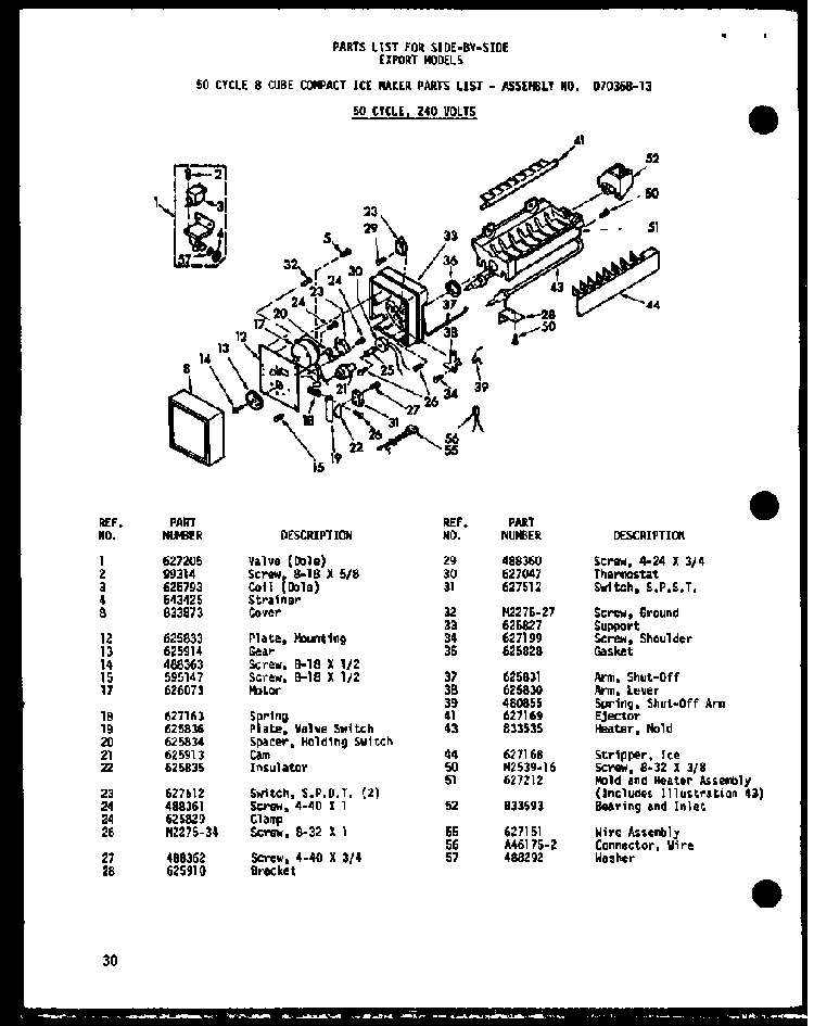 50 Cycle 8 Cube Compact Ice Maker Diagram and Parts List for ESR22C-G-P73900-10WG  Amana Refrigerator