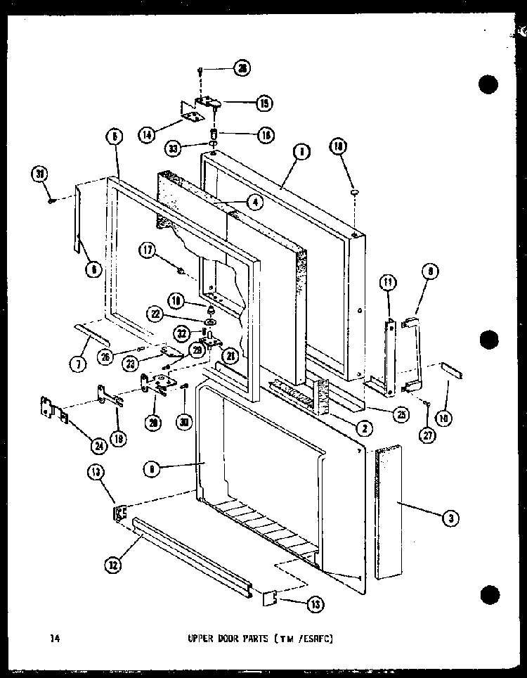 Upper Door Parts Diagram and Parts List for ESR14D-P73953-16W  Amana Refrigerator