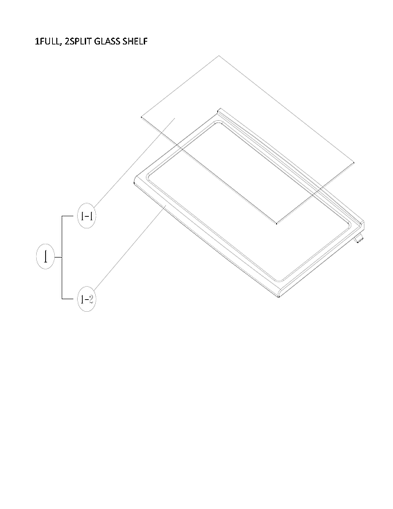 1 Full, 2 Split Glass Shelf Diagram and Parts List for 11161209716  Kenmore Refrigerator