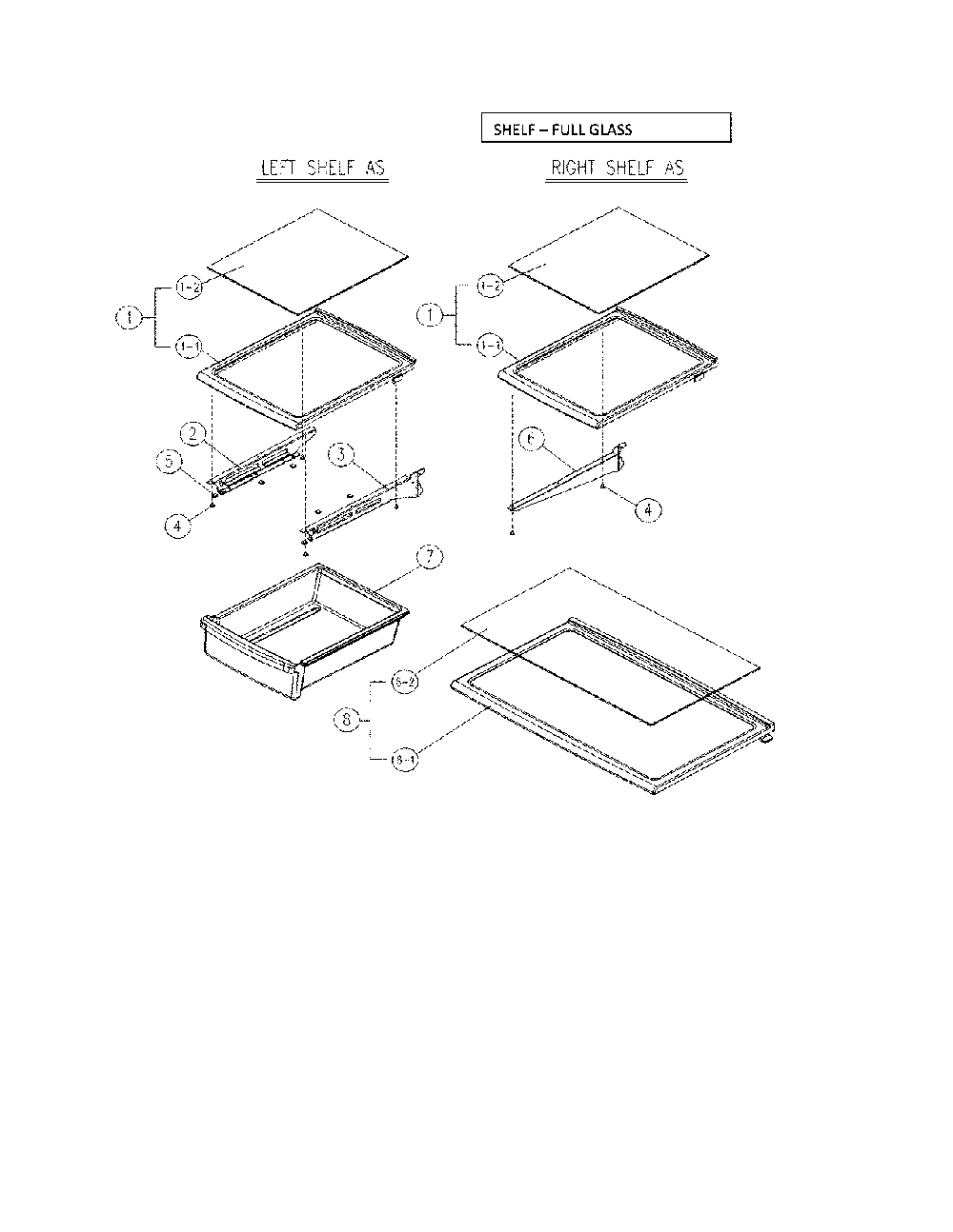 Shelf - Full Glass Diagram and Parts List for 11169339812  Kenmore Refrigerator