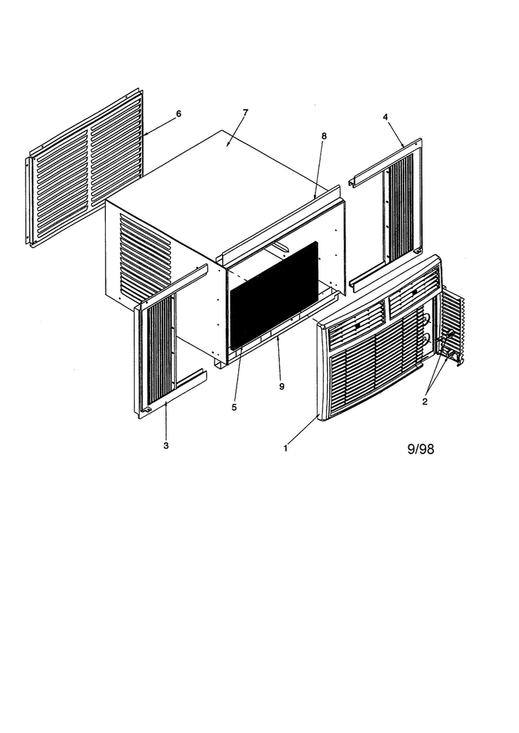 Outer Case Assembly Diagram and Parts List for RC10190A1D PRC10190A1DA Amana Air Conditioner