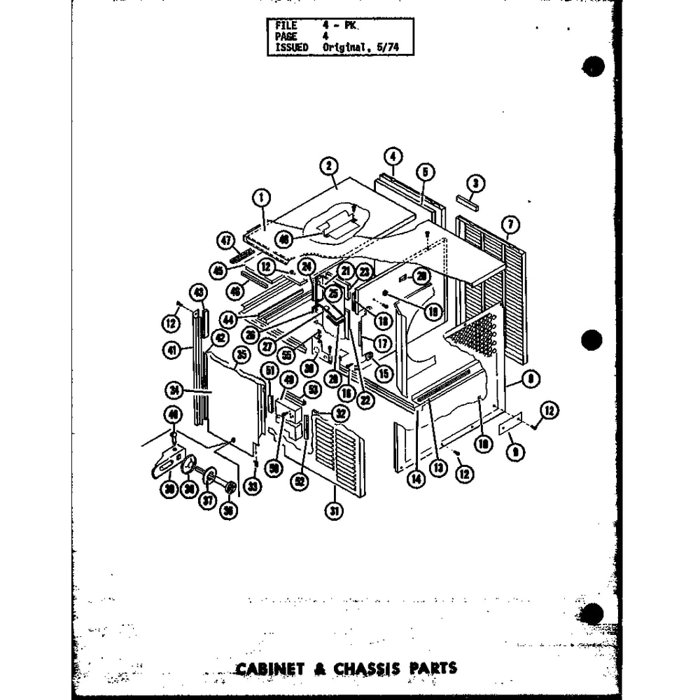 Cabinet & Chassis Parts 1 Diagram and Parts List for PKE3-3H P54565-7C Amana Air Conditioner