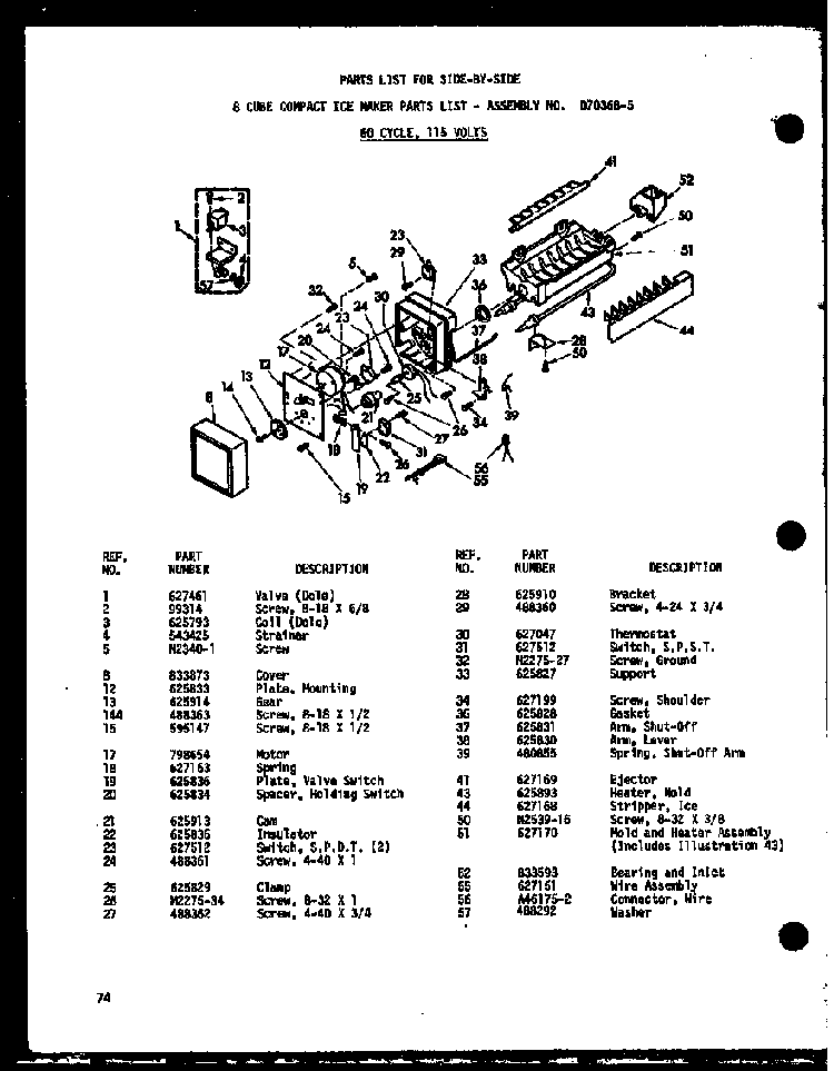8 Cube Compact Ice Maker Diagram and Parts List for SD19W-P60340-36W  Amana Refrigerator
