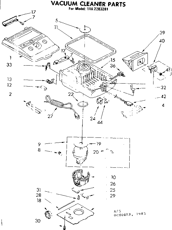 Base Assembly Diagram and Parts List for 1162283281  Kenmore Canister Vacuum