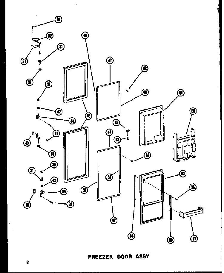 Freezer Door Assy Diagram and Parts List for SDI22W-C-P60340-74WC  Amana Refrigerator