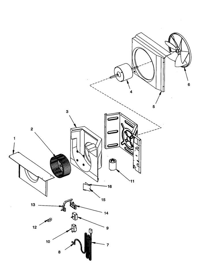 Fan And Control Assembly Diagram and Parts List for RC08090A1D REV A Amana Air Conditioner