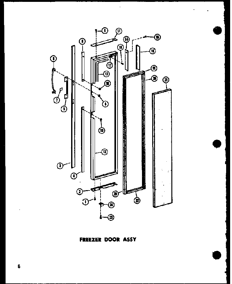 Freezer Door Assy Diagram and Parts List for SD19W-P60340-36W  Amana Refrigerator