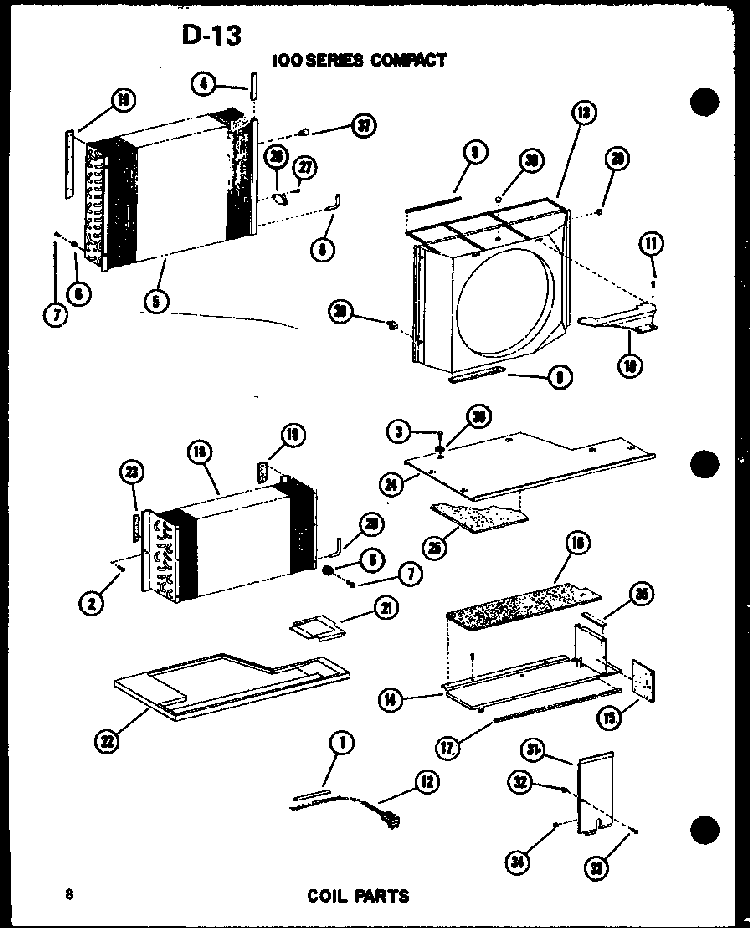 100 Series Compact Coil Parts Diagram and Parts List for ES108-2HL P67231-22R Amana Air Conditioner