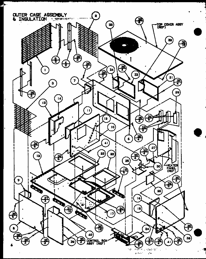 Outer Case Assembly & Insulation (spco24001a/p9999101c) (spco30001a/p9999102c) (spco36001a/p9999103c) (spco36003a/p9999104c) Diagram and Parts List for D9836801  Amana Air Conditioner