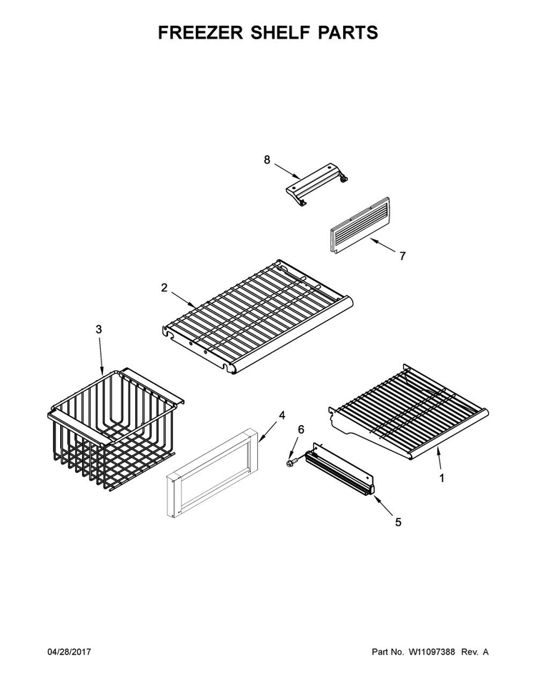 Freezer Shelf Parts Diagram and Parts List for  Jenn-Air Refrigerator
