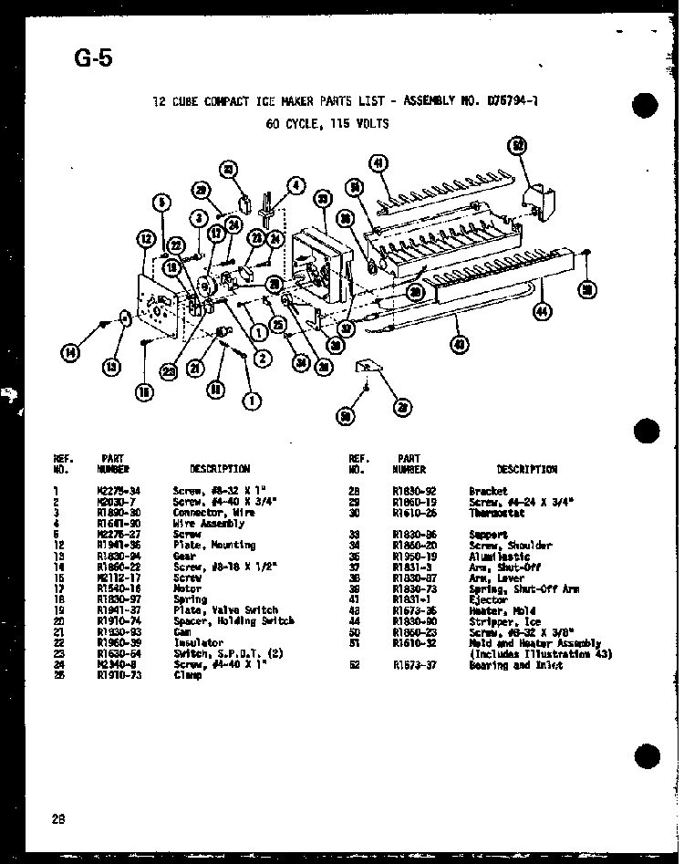 12 Cube Compact Ice Maker D75794-1 Diagram and Parts List for SLDI22F-C-P75400-19WC  Amana Refrigerator