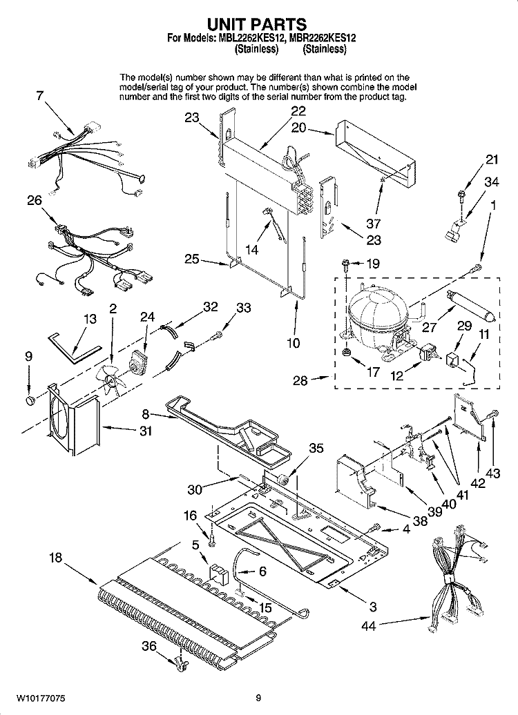 UNIT PARTS Diagram and Parts List for MBL2262KES12  Maytag Refrigerator