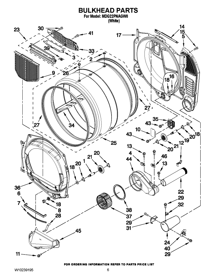 BULKHEAD PARTS Diagram and Parts List for MDG22PNAGW0  Maytag Dryer