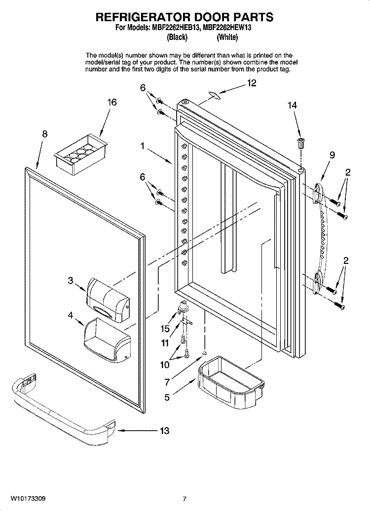 REFRIGERATOR DOOR PARTS Diagram and Parts List for MBF2262HEB13  Maytag Refrigerator