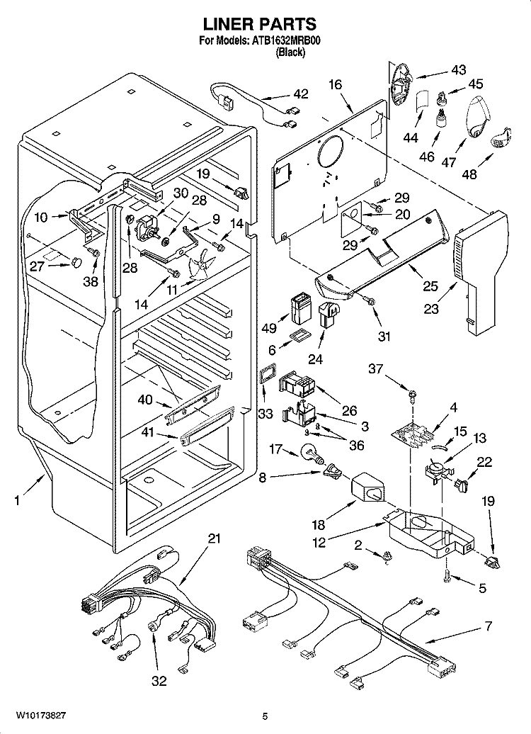 LINER PARTS Diagram and Parts List for  Amana Refrigerator