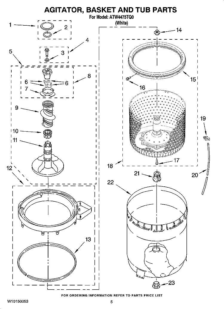 AGITATOR, BASKET AND TUB PARTS Diagram and Parts List for  Admiral Washer