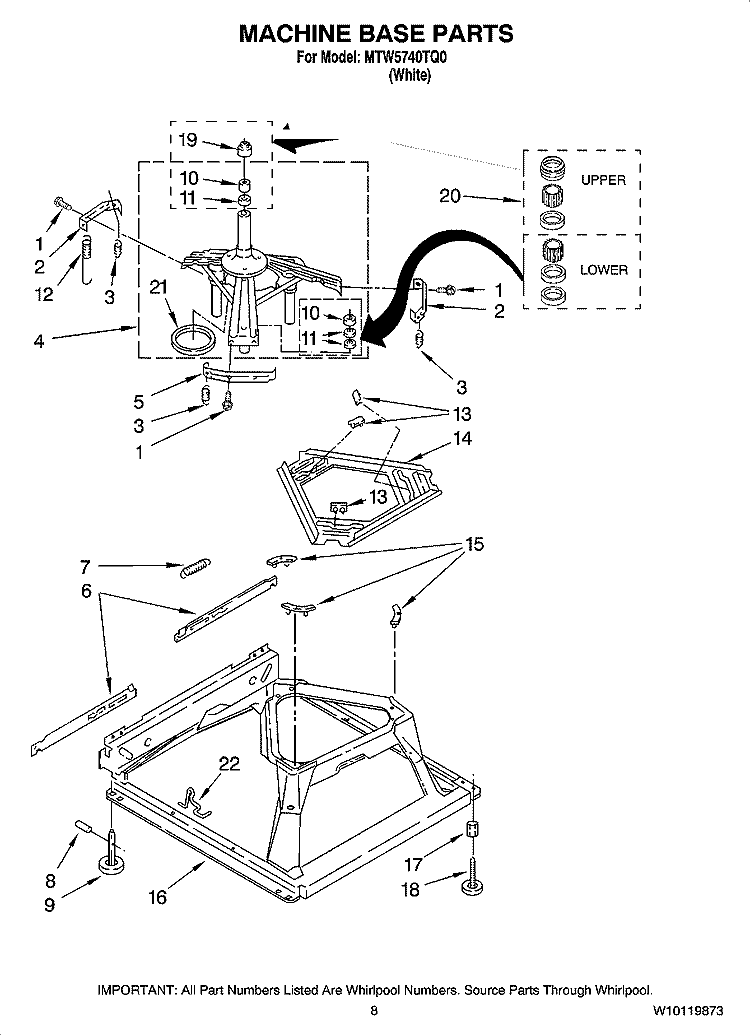 MACHINE BASE PARTS Diagram and Parts List for MTW5740TQ0  Maytag Washer