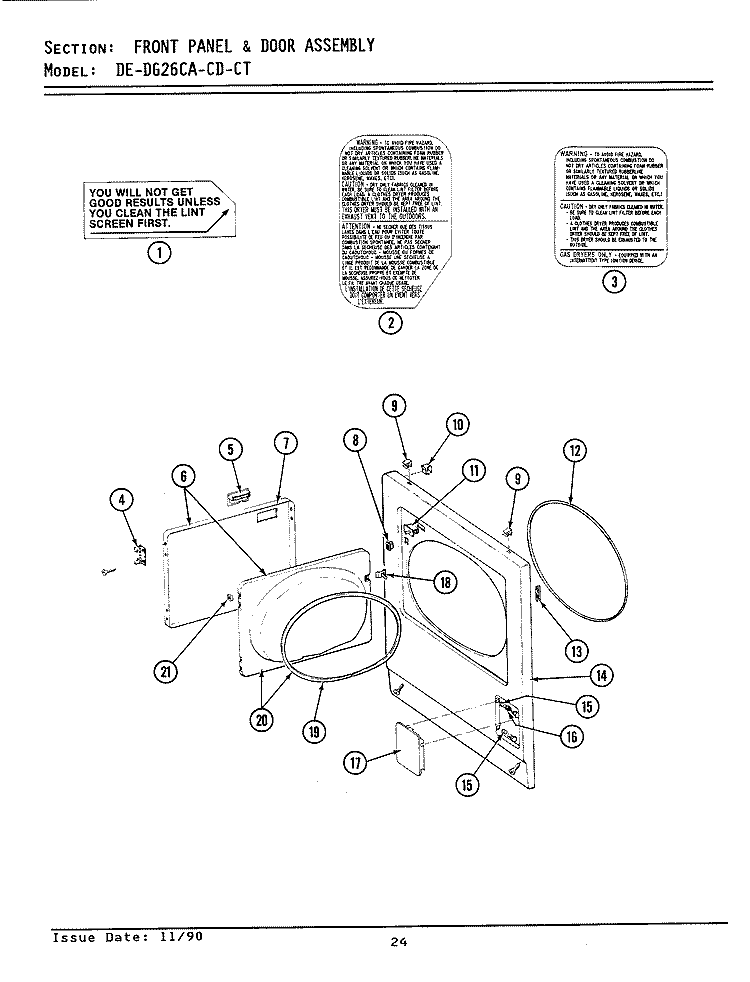 FRONT PANEL & DOOR ASSEMBLY Diagram and Parts List for  Maytag Dryer
