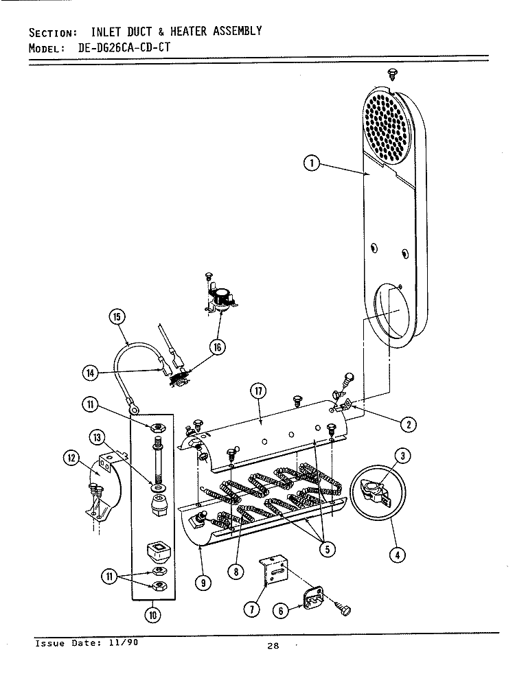 INLET DUCT & HEATER ASSEMBLY Diagram and Parts List for  Maytag Dryer