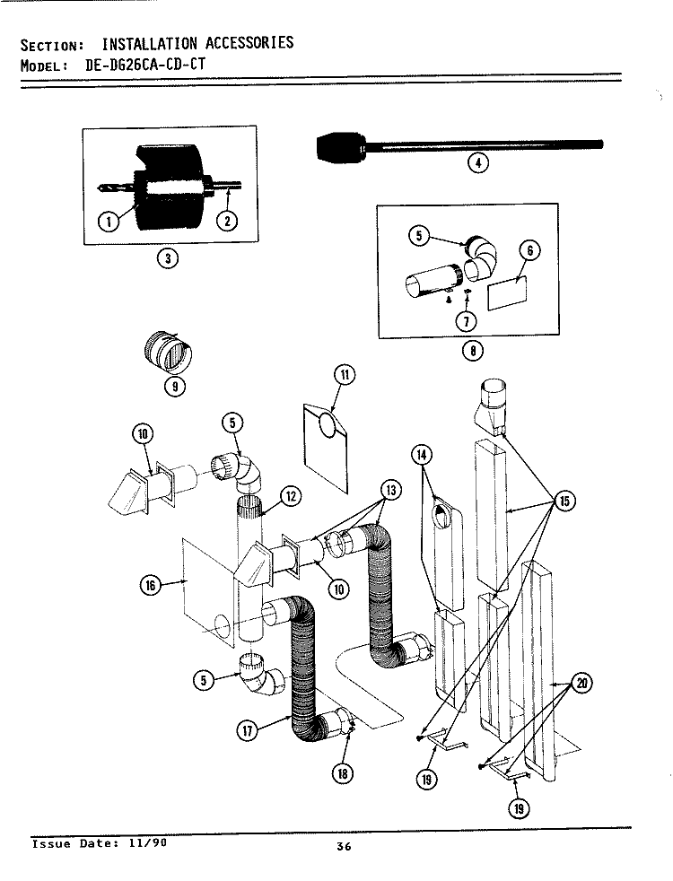 INSTALLATION ACCESSORIES Diagram and Parts List for  Maytag Dryer