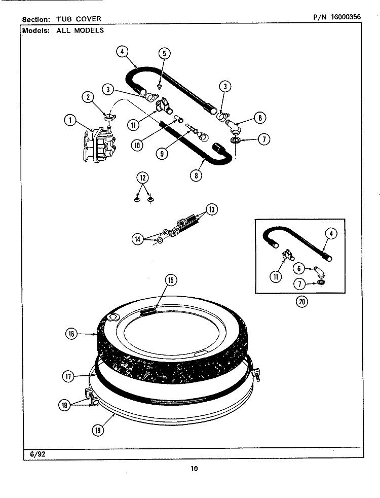 TUB COVER Diagram and Parts List for  Maytag Washer