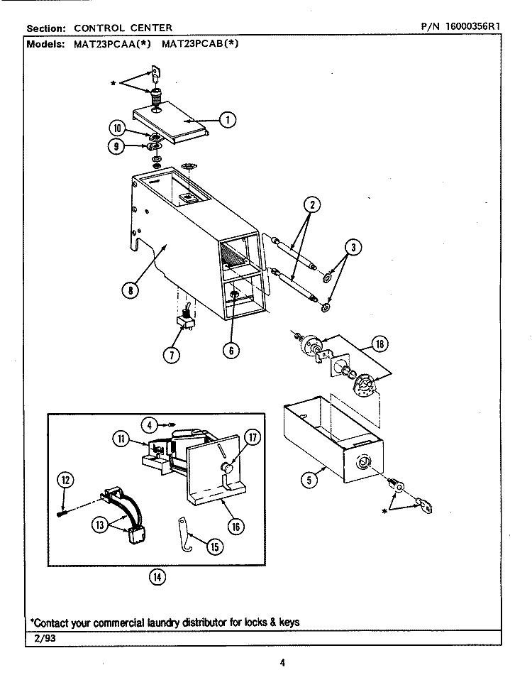 CONTROL CENTER Diagram and Parts List for  Maytag Washer