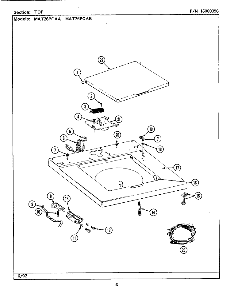 TOP Diagram and Parts List for  Maytag Washer