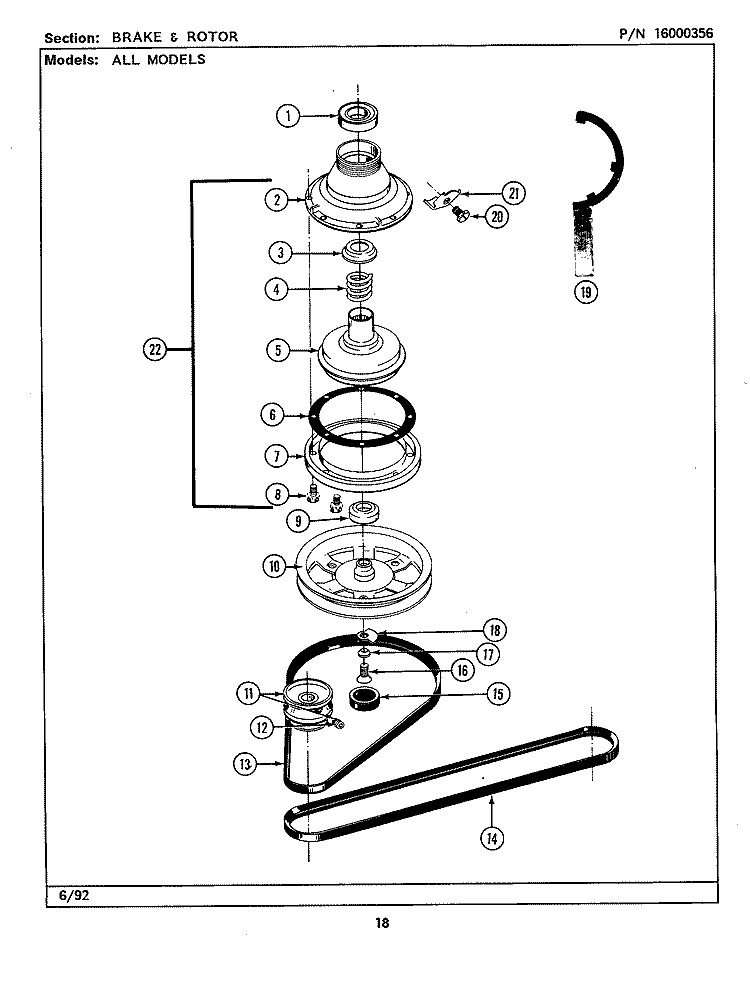 BRAKE & ROTOR Diagram and Parts List for  Maytag Washer