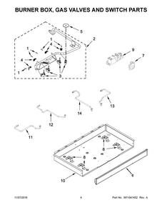 Burner Box, Gas Valves And Switch Parts Diagram and Parts List for  Amana Cooktop