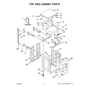 Top And Cabinet Parts Diagram and Parts List for  Maytag Washer