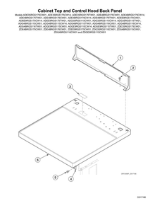 Cabinet Top/Control Hood Back Panel Diagram and Parts List for  Speed Queen Dryer