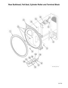 Rear Bulkhead/Felt Seal/Cylinder Roller/Terminal Block Diagram and Parts List for  Speed Queen Dryer